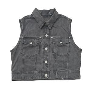 Vintage Liz Claiborne Black Denim Jean Button Up Moto Vest